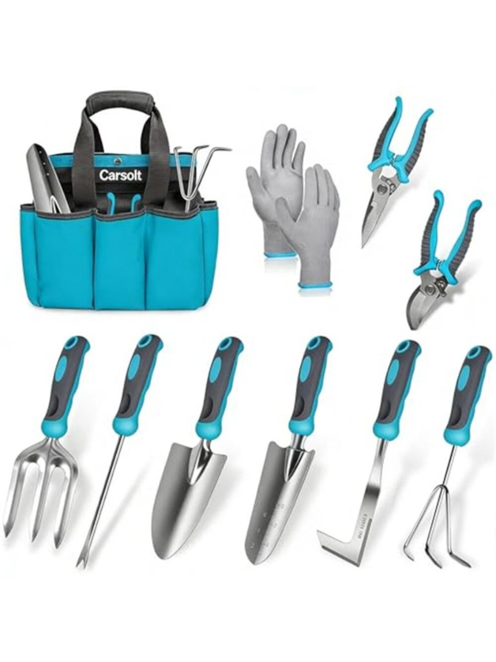 10 Piece Stainless Steel Garden Tool Set Ergonomic Handle Tote Bag Gift Box